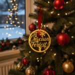 Ornament Crăciun Fericit Lemn Auriu MC008 - imagine 2