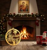 Ornament Crăciun Fericit Lemn Auriu MC008 - imagine 3