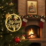 Ornament Crăciun Fericit Lemn Auriu MC008 - imagine 4