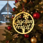 Ornament Crăciun Fericit Lemn Auriu MC008